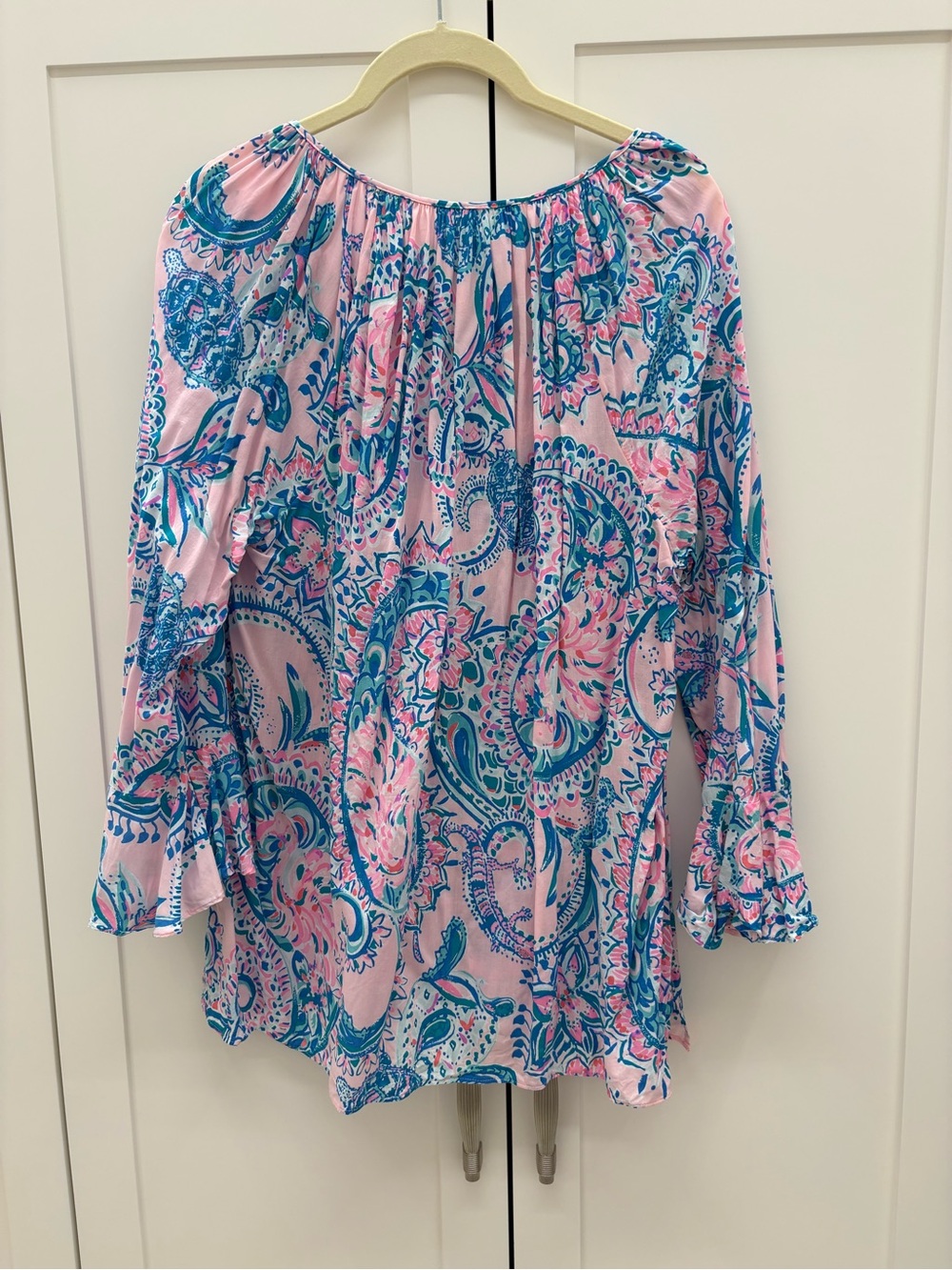 Lilly Pulitzer Pink & Teal Paisley Peasant Top - Picture 4 of 4